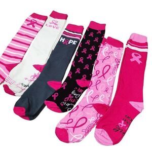 Breast Cancer Awareness Pink Ribbon Calf Socks -S